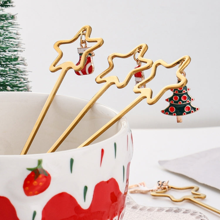 A festive 2pcs B410 Christmas stirring spoon and dessert fork set made of stainless steel, featuring a chic design perfect for holiday celebrations.