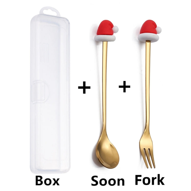 A cute Christmas-themed dessert fork and spoon set featuring a doll design, made of stainless steel, perfect for festive dining.