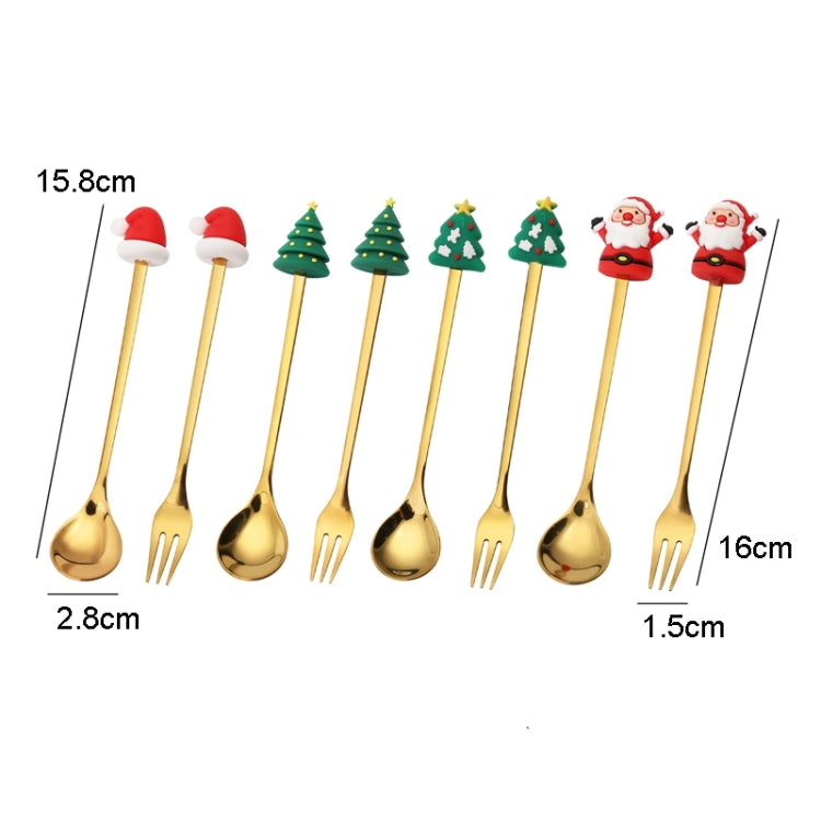 A cute Christmas-themed dessert fork and spoon set featuring a doll design, made of stainless steel, perfect for festive dining.