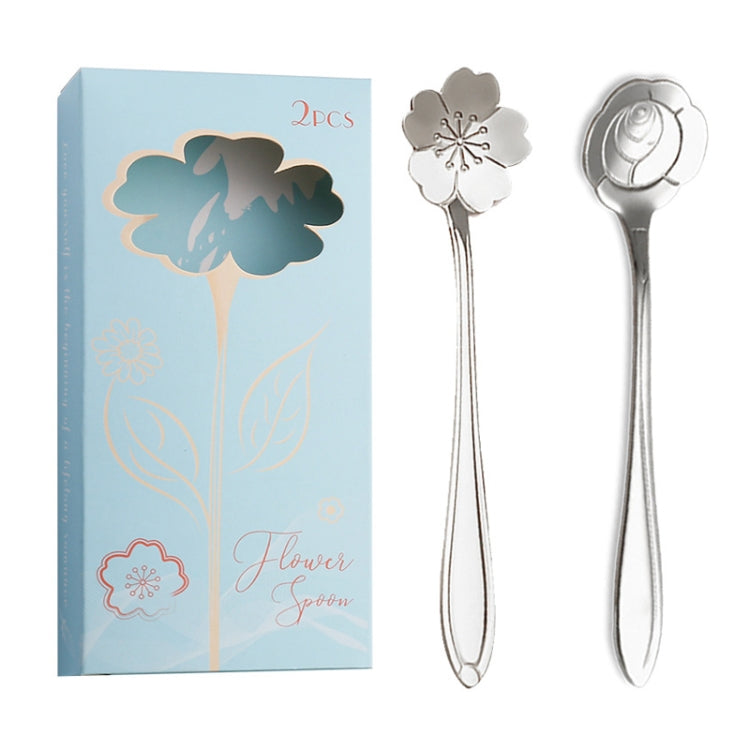A stylish 2pcs stainless steel spoon and fork cutlery set with floral design, perfect for dining occasions.