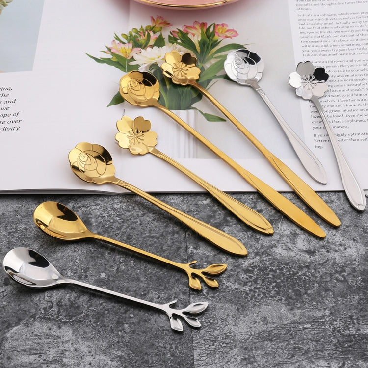 A stylish 2pcs stainless steel spoon and fork cutlery set with floral design, perfect for dining occasions.