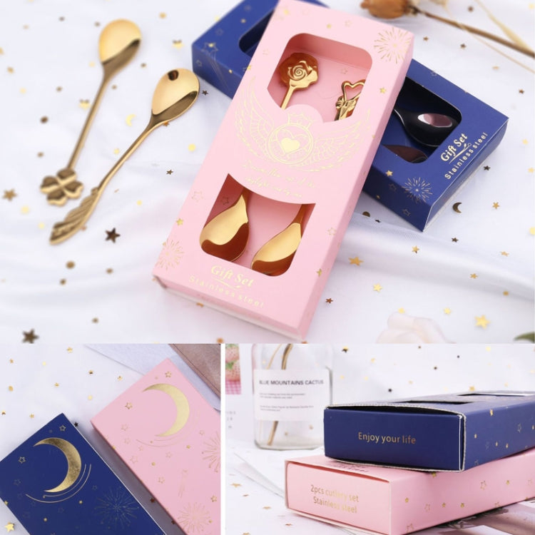 A stylish 2pcs stainless steel spoon and fork cutlery set with floral design, perfect for dining occasions.