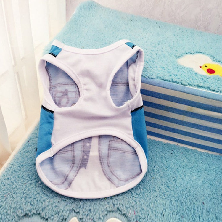Two pieces of pet mesh breathable vests for dogs and cats, showcasing soft cotton fabric and a stylish design suitable for spring and summer.