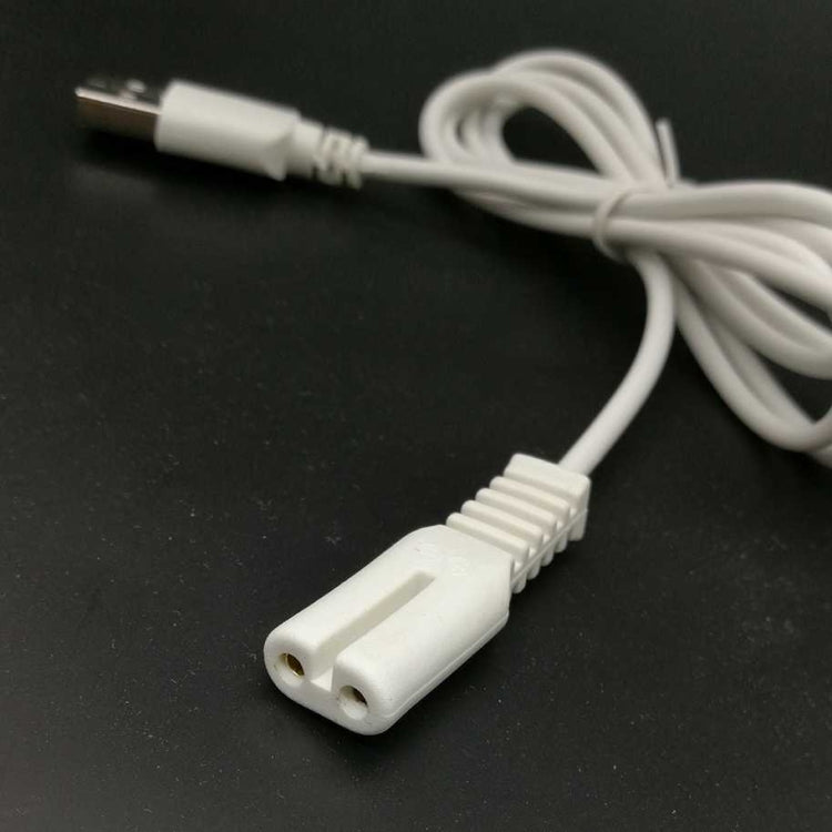 Two USB charging cables designed for Philips CONFU SUPOR hair ball trimmers, showcasing their durable and flexible design.