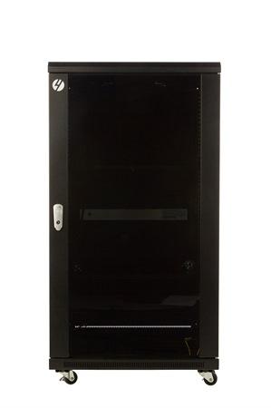 22RU 600mm Wide x 600mm Deep Server Rack with lockable glass door and removable side panels, showcasing its robust steel construction.