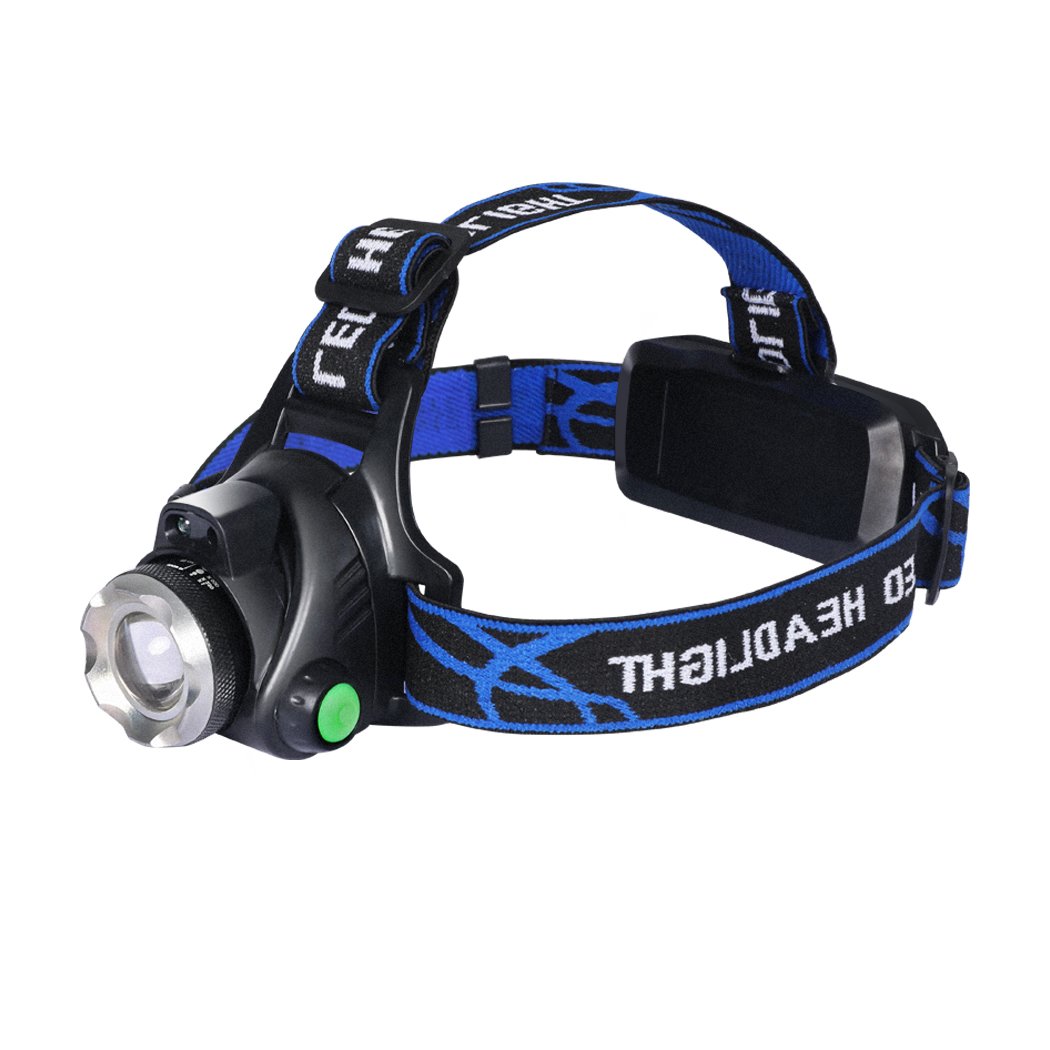 Two 500LM LED headlamps with adjustable headbands and USB charging cable, designed for outdoor activities.