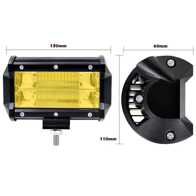 Two 5-inch Flood LED Light Bars designed for offroad, boat, and truck use, showcasing a robust construction and bright yellow light.