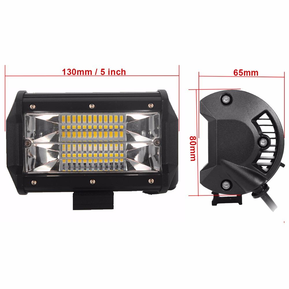 Two 5-inch Flood LED Light Bars designed for offroad, boat, and truck use, showcasing their robust aluminum housing and bright LED lights.
