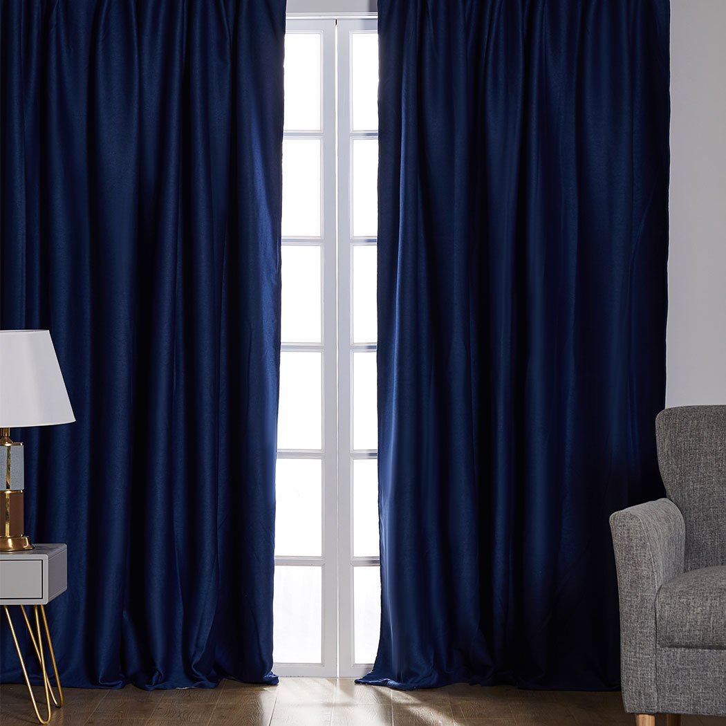Elegant navy 2X blockout curtains designed for bedrooms, featuring a three-layer construction for maximum light and noise reduction.
