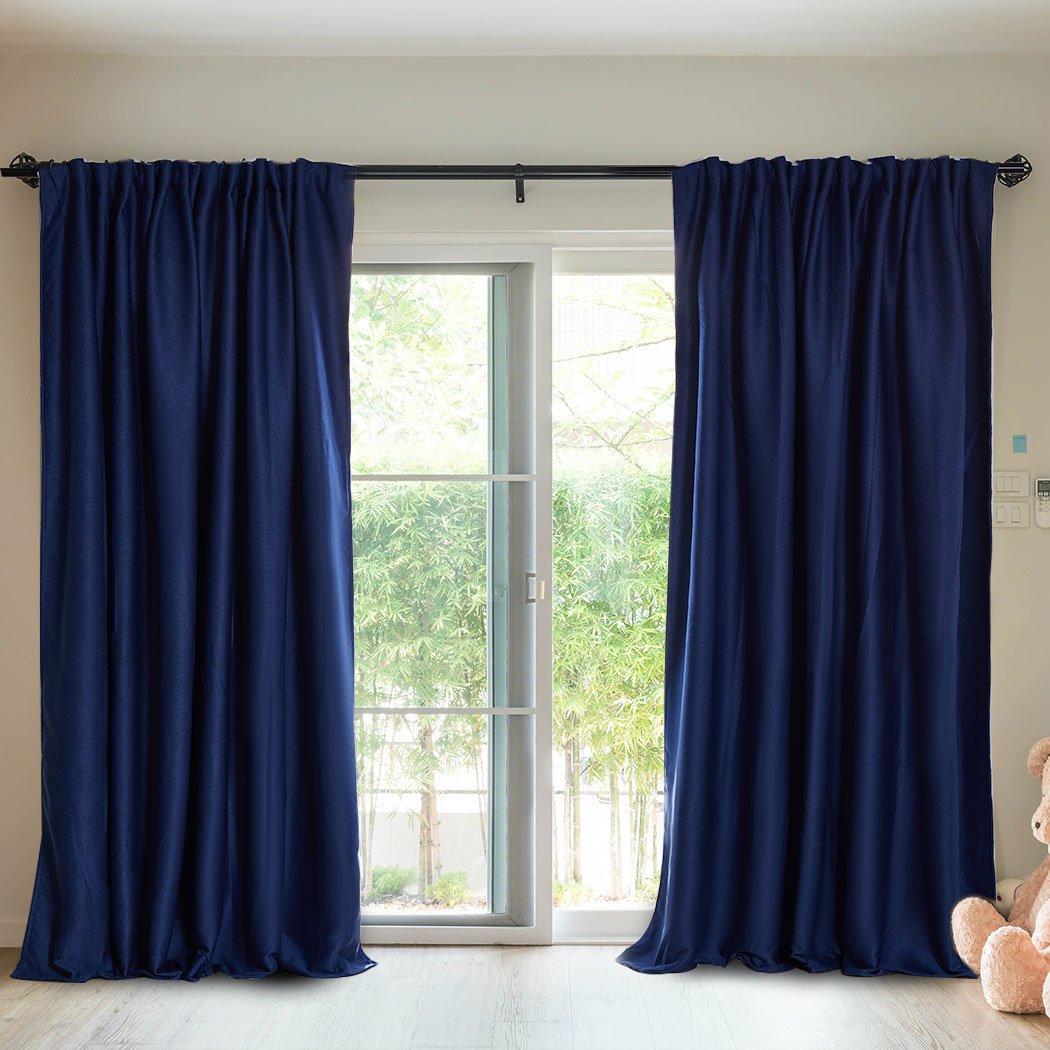 Elegant navy 2X blockout curtains designed for bedrooms, featuring a three-layer construction for maximum light and noise reduction.