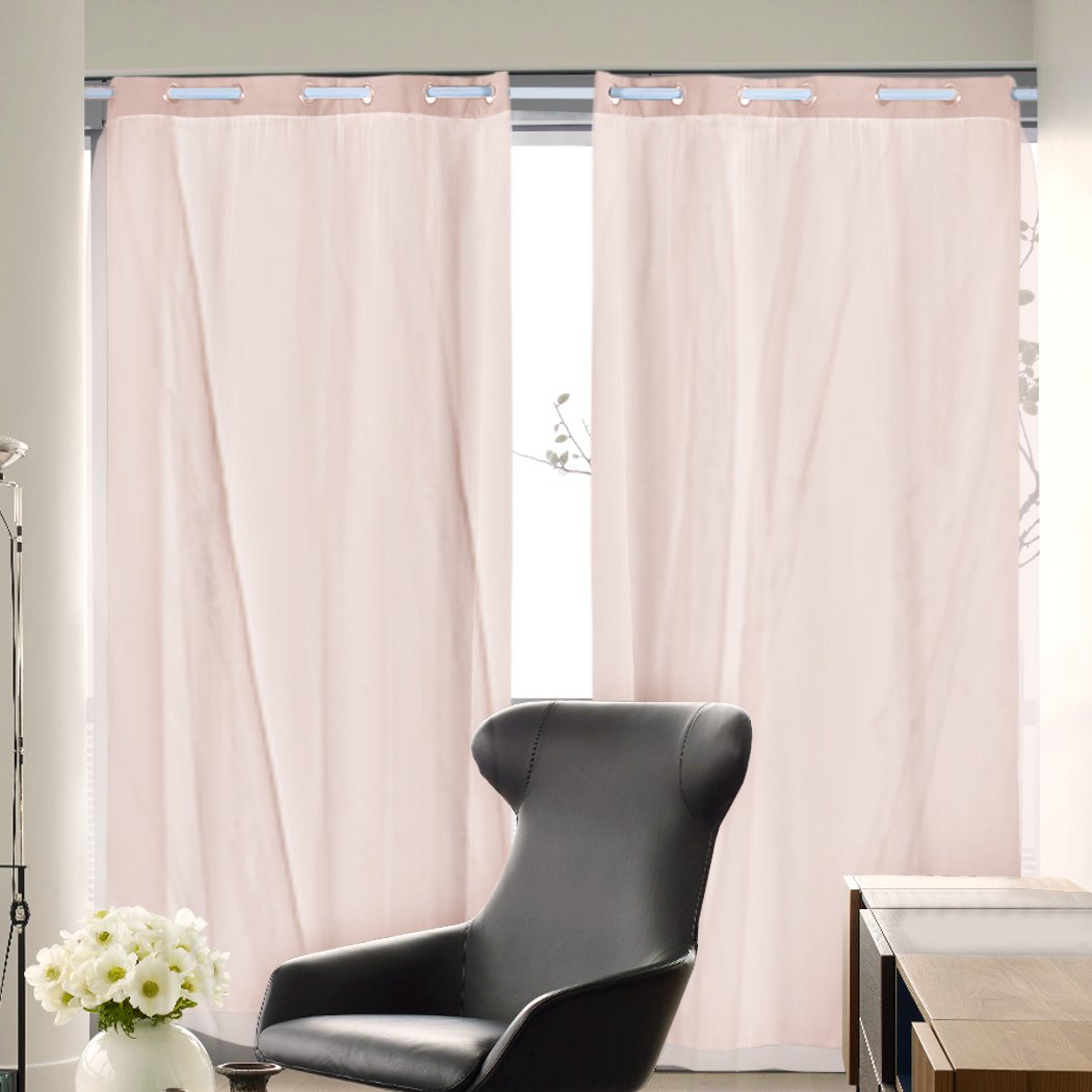 Two elegant blockout curtain panels with gauze, showcasing a stylish grommet top design, perfect for room darkening.
