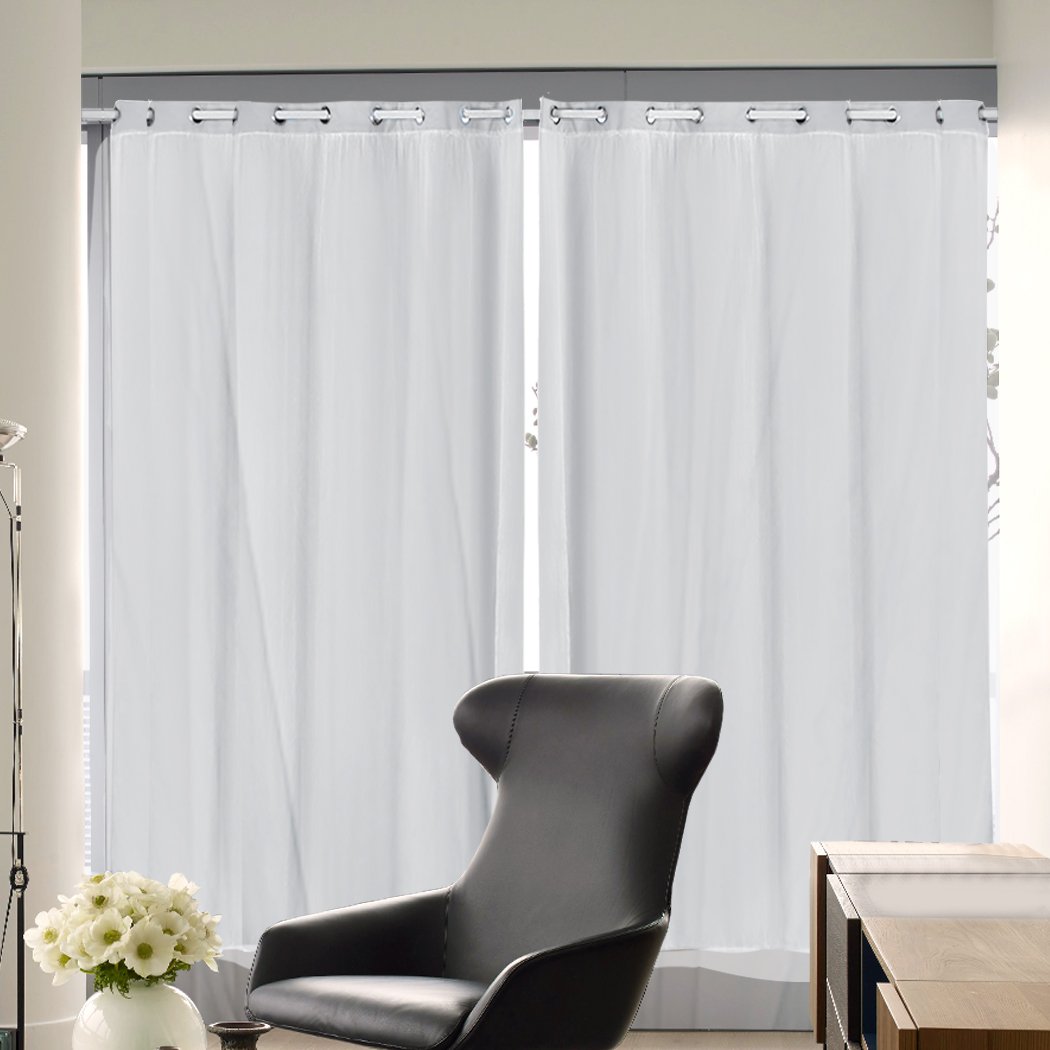 Two elegant blockout curtain panels with gauze, showcasing a rich texture and grommet top for easy hanging.