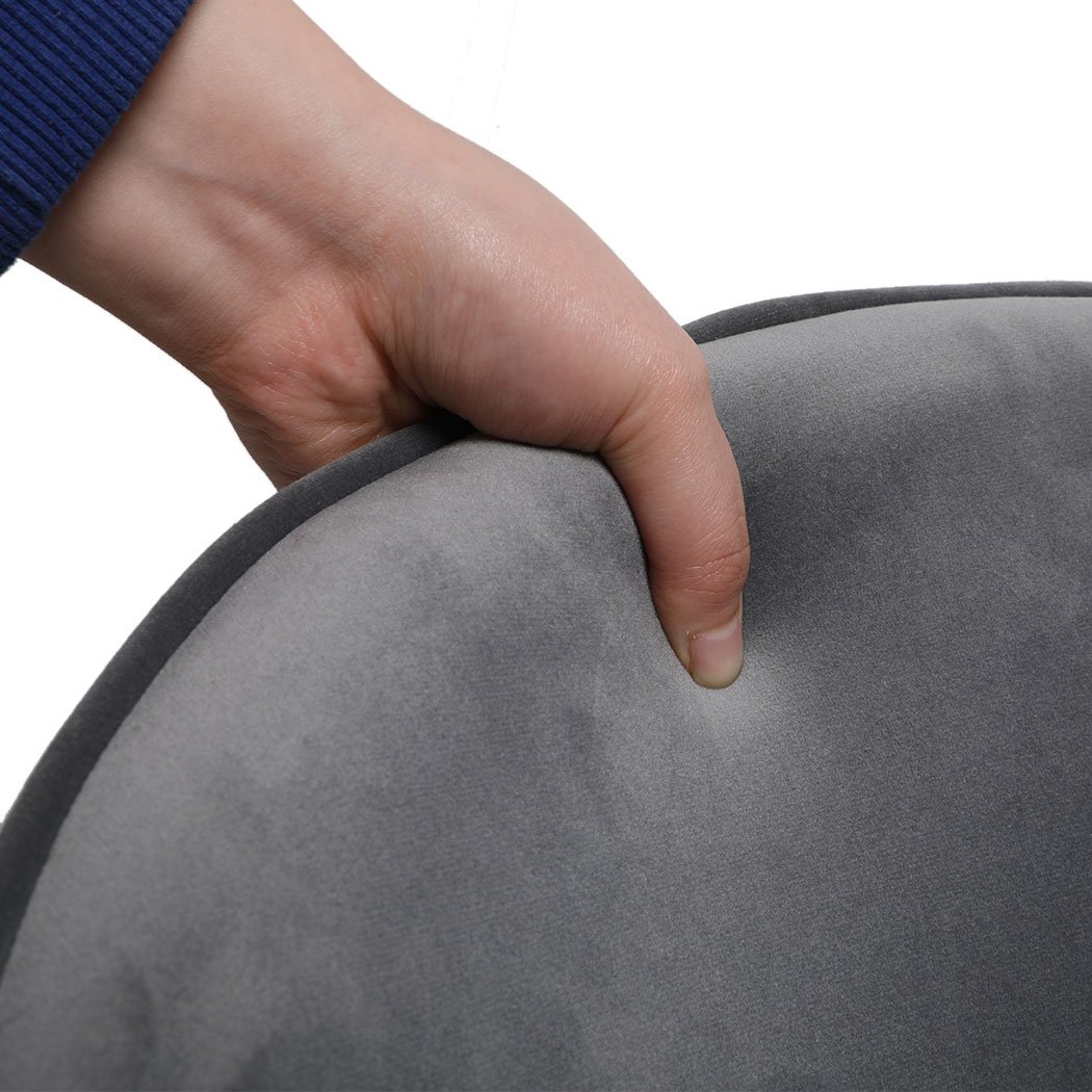 Two elegant grey velvet dining chairs with steel legs, showcasing a French Provincial design, perfect for kitchen or lounge areas.