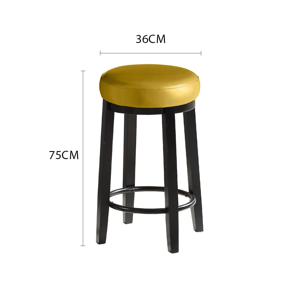Two Levede 75cm swivel bar stools with solid wood frame and PU leather seat, featuring a bronze-finished footrest.