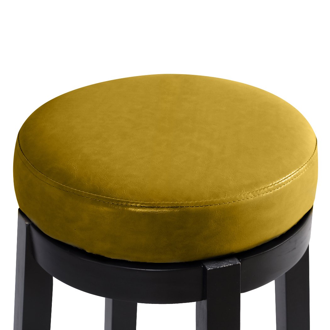 Two Levede 75cm swivel bar stools with solid wood frame and PU leather seat, featuring a bronze-finished footrest.