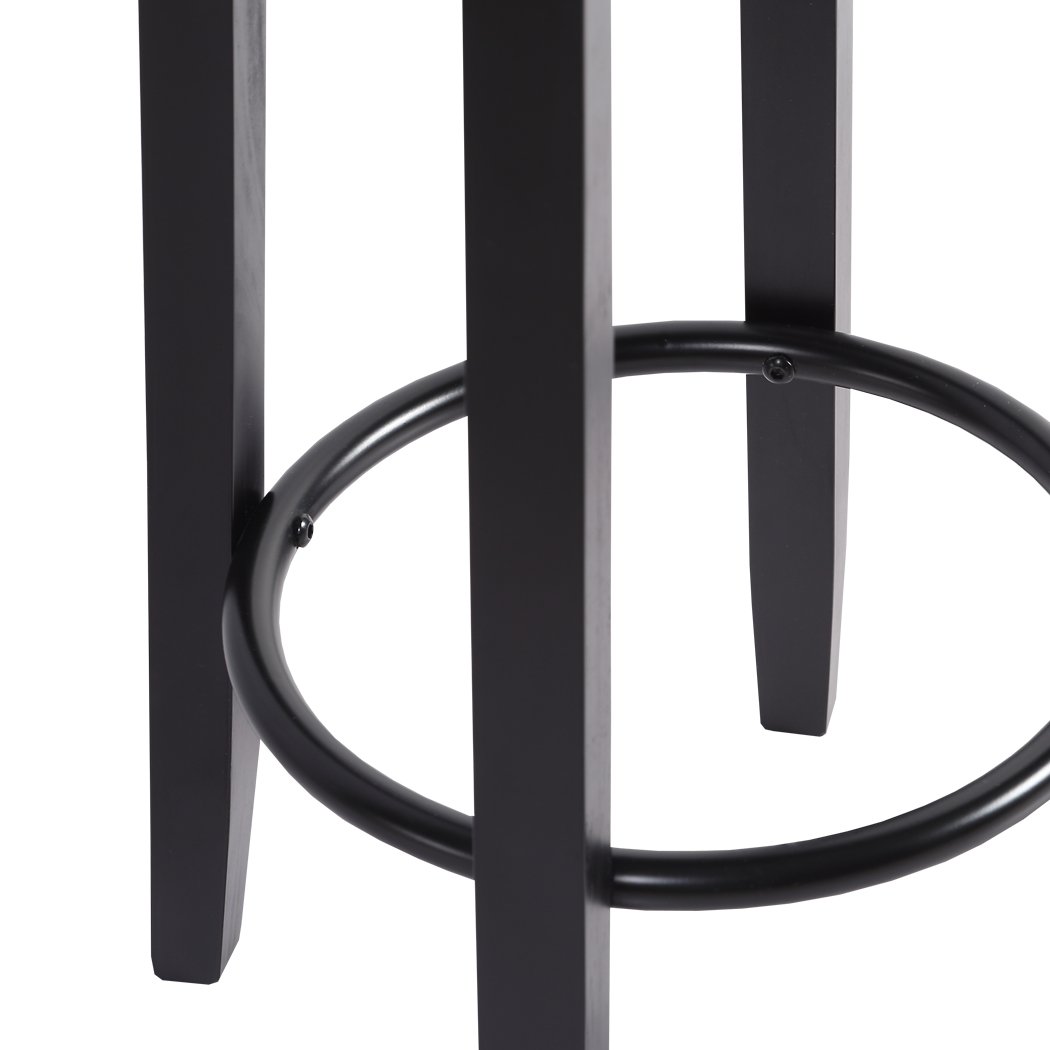 Two Levede 75cm swivel bar stools in dove grey with solid wood frame and PU leather upholstery, featuring a bronze-finished footrest.