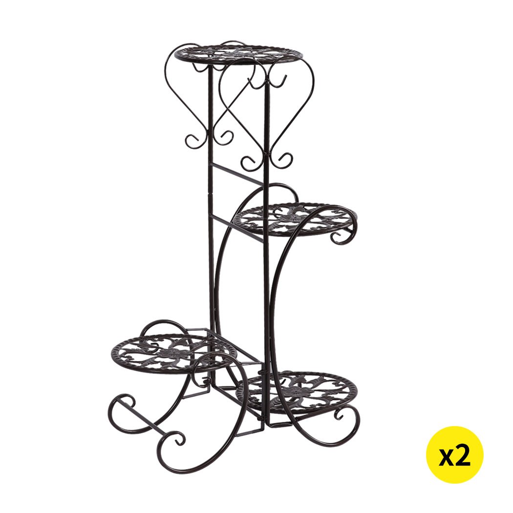 Levede Flower Shape Metal Plant Stand with two stands, showcasing a stylish design for indoor and outdoor plant display.
