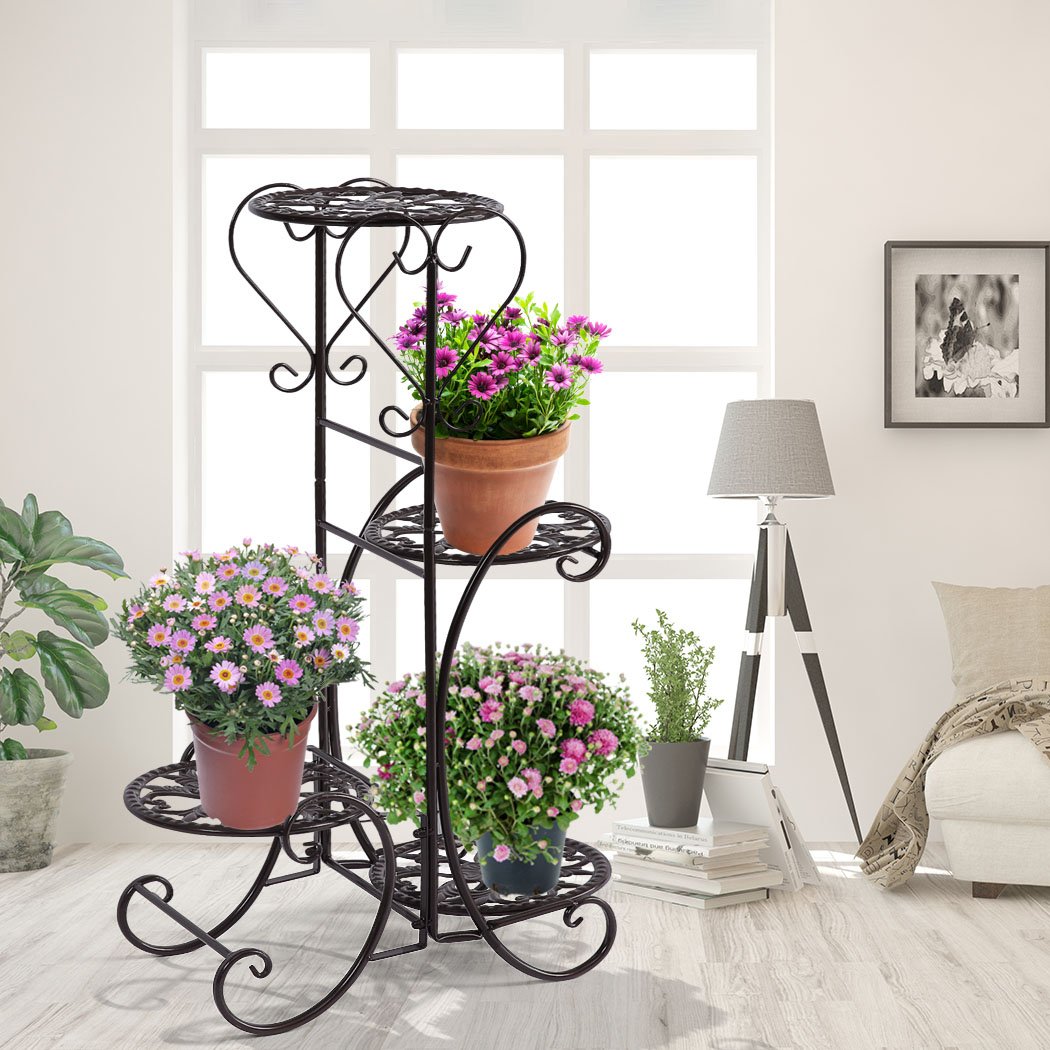 Levede Flower Shape Metal Plant Stand with two stands, showcasing a stylish design for indoor and outdoor plant display.