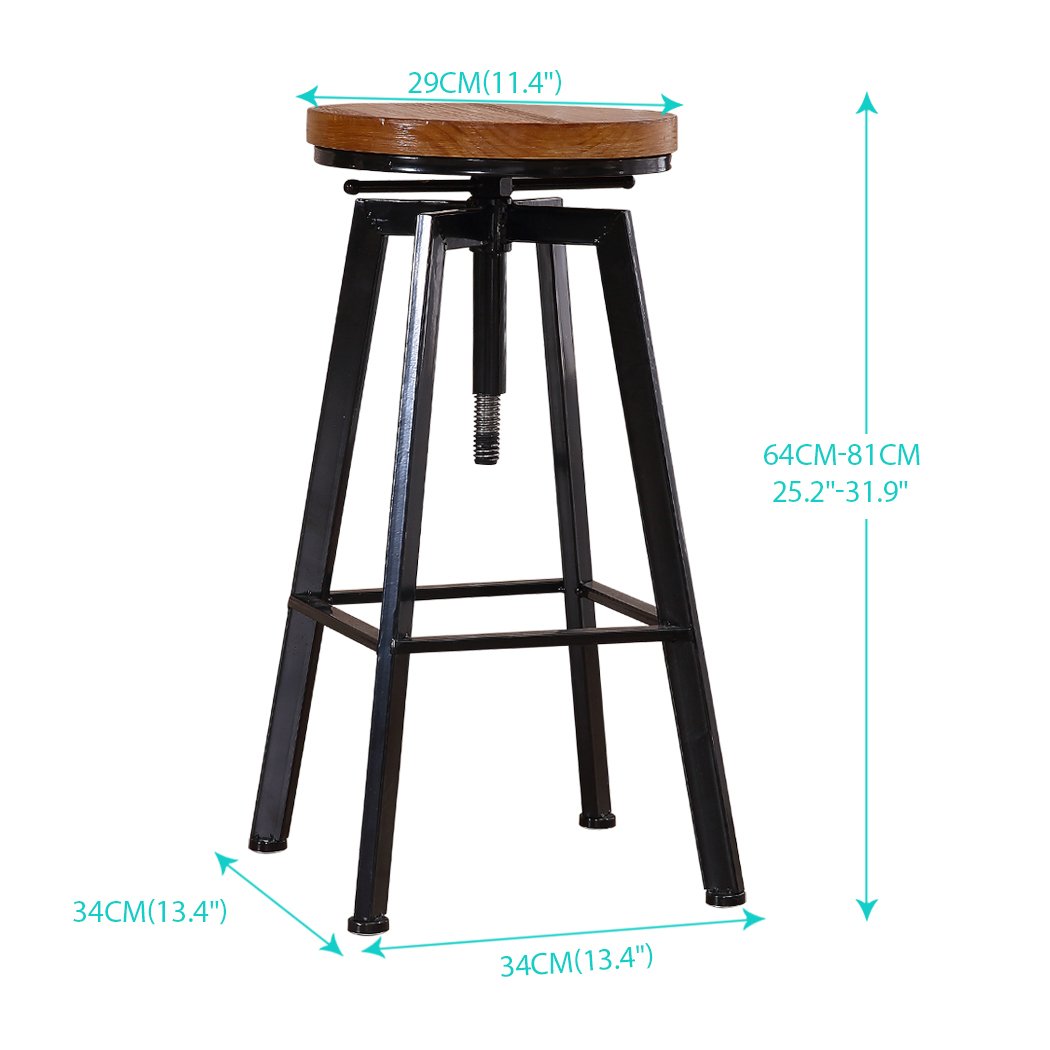 Two Levede Industrial Bar Stools with wooden seats and heavy-duty steel frames, showcasing a vintage industrial design.
