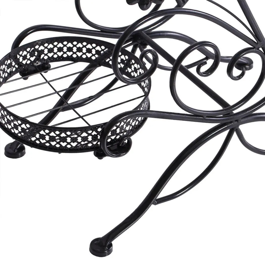 Two elegant metal plant stands with imitation rattan design, showcasing vibrant plants, suitable for indoor and outdoor use.