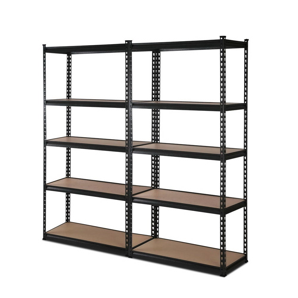 5-shelves steel warehouse shelving rack in matte black, showcasing adjustable shelves and sturdy construction.