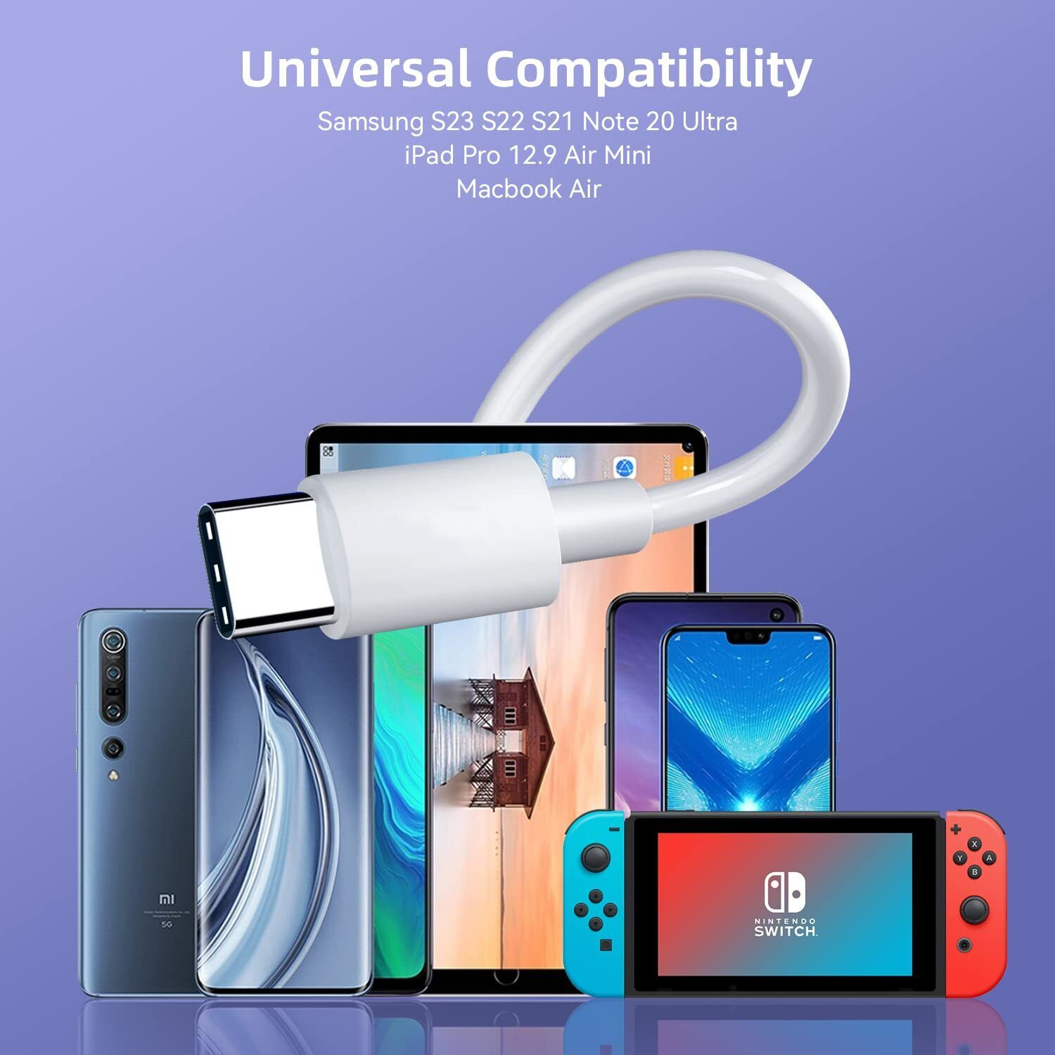 Three 6FT USB-C to USB-C cables designed for fast charging and data transfer, featuring durable nylon design and aluminum connectors.