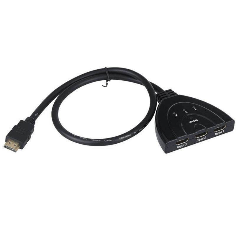 3 Port HDMI Splitter Cable with 1080P and 4K support, showcasing its sleek design and multiple input ports.