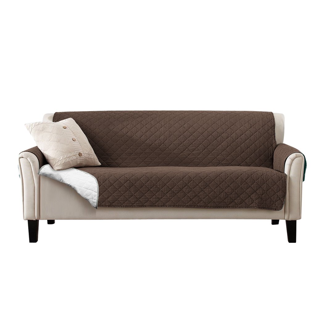 Quilted 3 seater sofa cover in coffee color, showcasing its plush microfiber filling and anti-slip base.