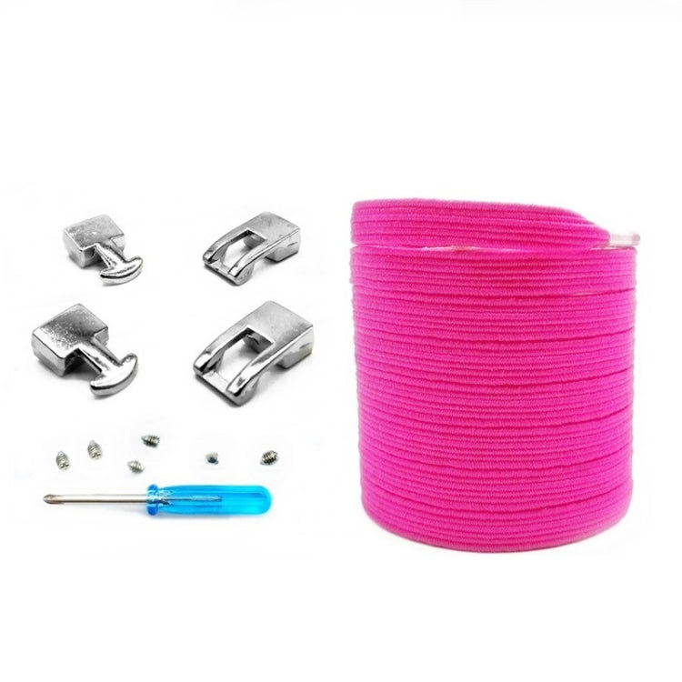 3 Sets SLK16 Metal Hook Lazy People Free-Tied Elastic Lace in Rose Red, showcasing durable brass buckle and thick elastic laces.
