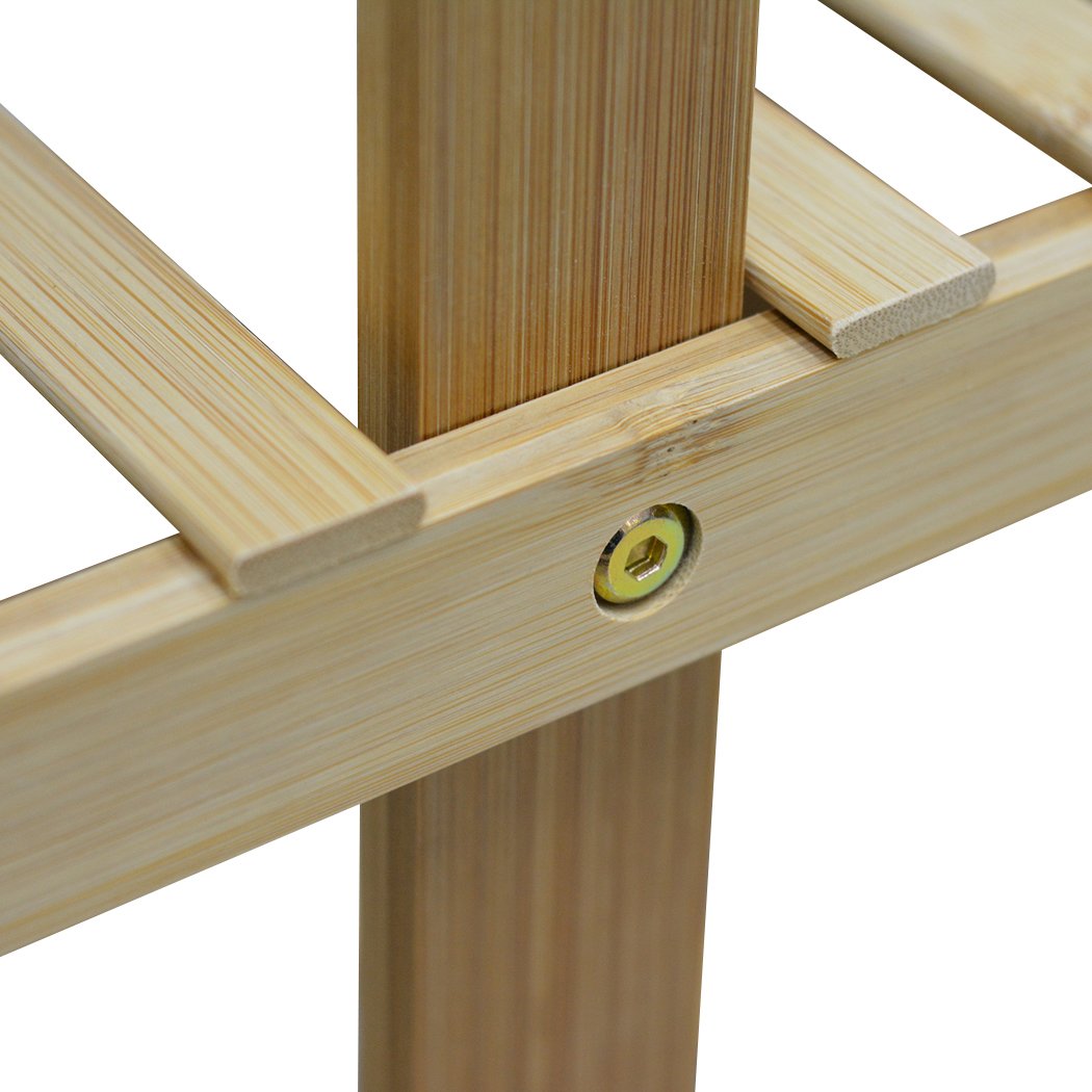 3 Tiers Premium Bamboo Wooden Plant Stand showcasing multiple plants, designed for indoor and outdoor use.