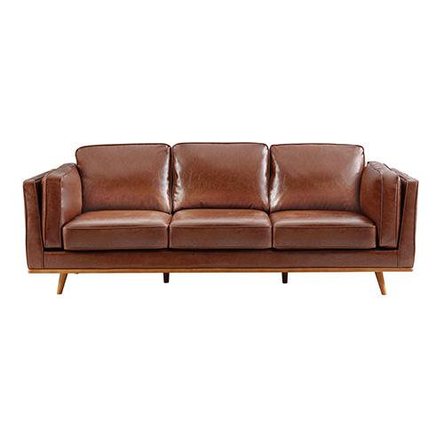 3+2 Seater Sofa Brown Leather Lounge Set featuring plush cushions and solid wooden legs, perfect for living room decor.