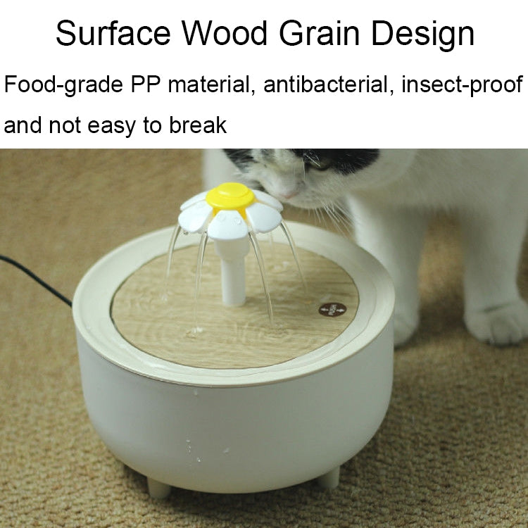 346578 Pets Automatic Circulation Filter Cat Flowing Drinking fountain with wood grain design, large water capacity, and silent pump.