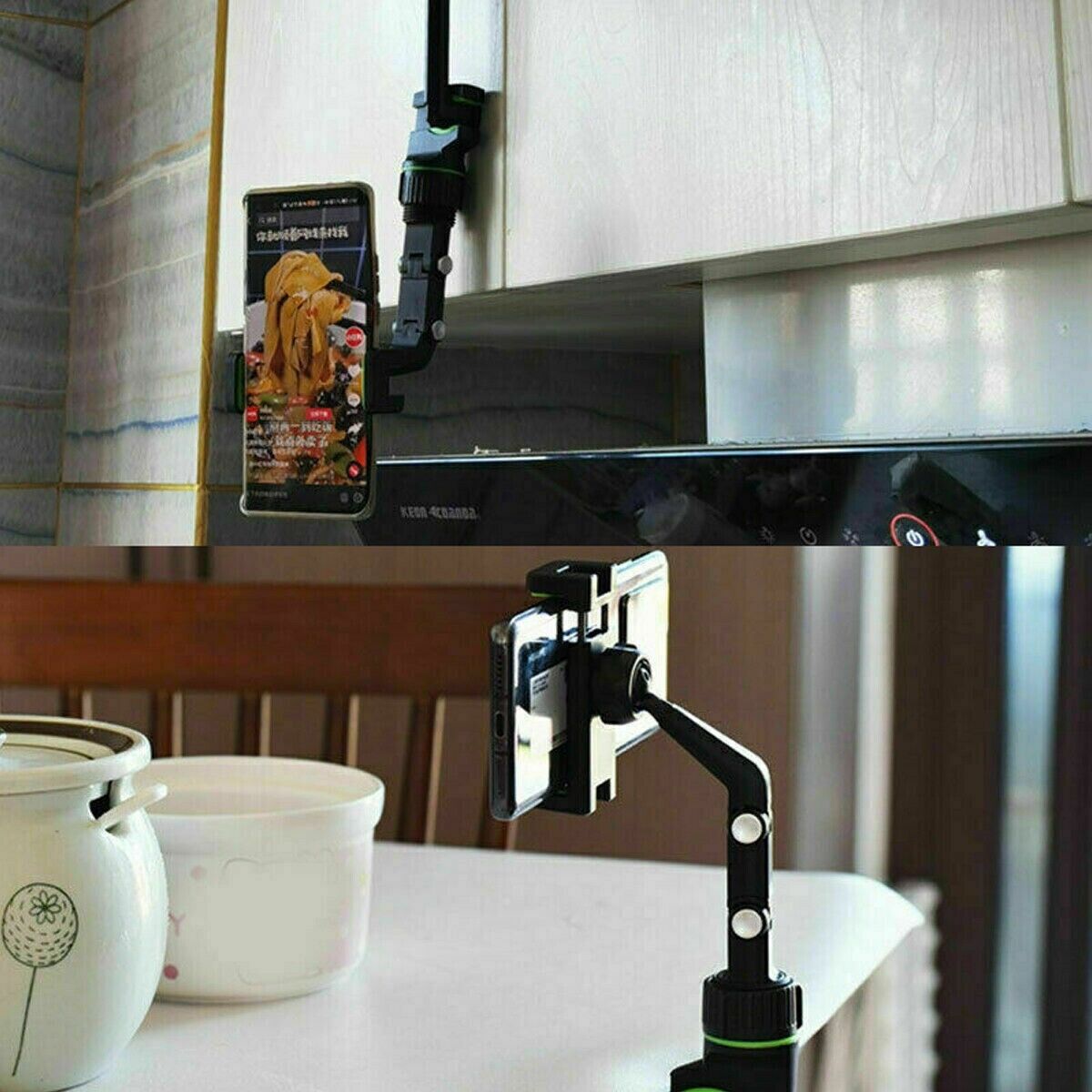 360° Car Rearview Mirror Rotation Adjustable Phone Holder Mount, showcasing its design and adjustable features for secure phone placement.