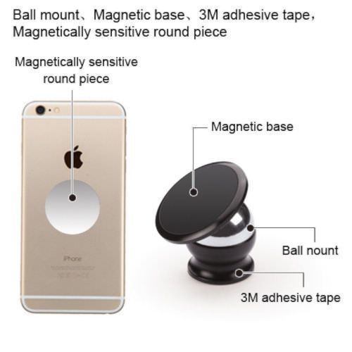 360 Degree Magnetic Car Dash Mount Holder for smartphones and tablets, showcasing its sleek design and strong magnetic grip.