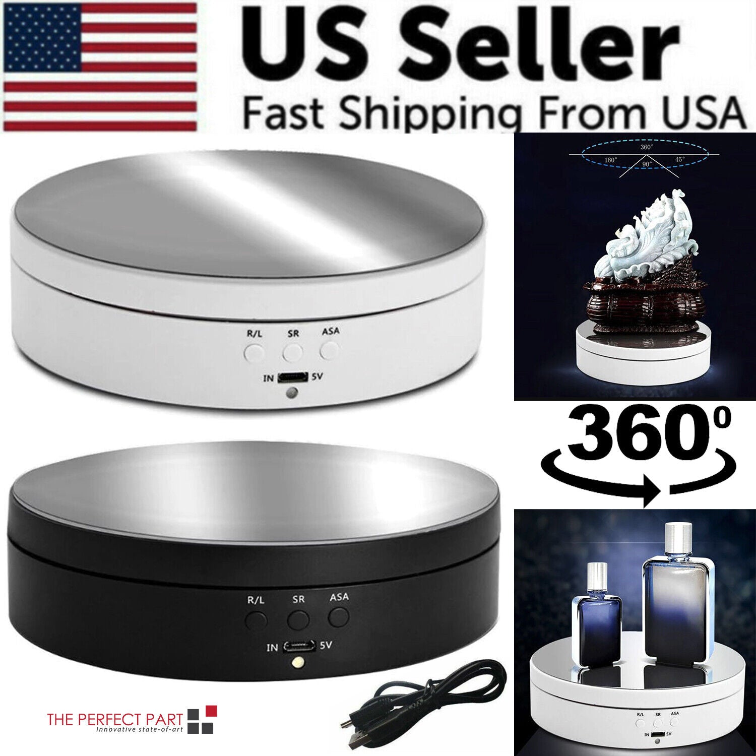 360° Electric Motorized Rotating Display Stand showcasing jewelry with adjustable speed and angles.