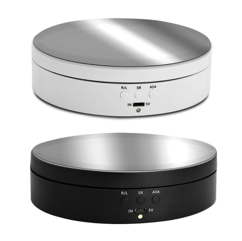 360° Electric Motorized Rotating Display Stand showcasing jewelry with adjustable speed and angles.