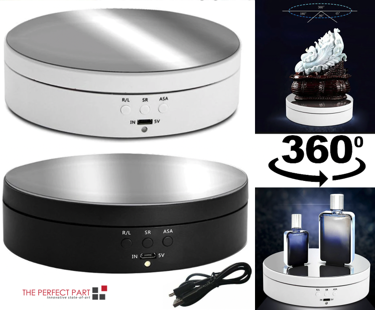360° Electric Motorized Rotating Display Stand showcasing jewelry with adjustable speed and angles.