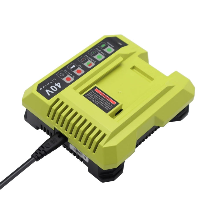 36-40V battery charger for RYOBI tools, featuring LED indicator and fireproof design.