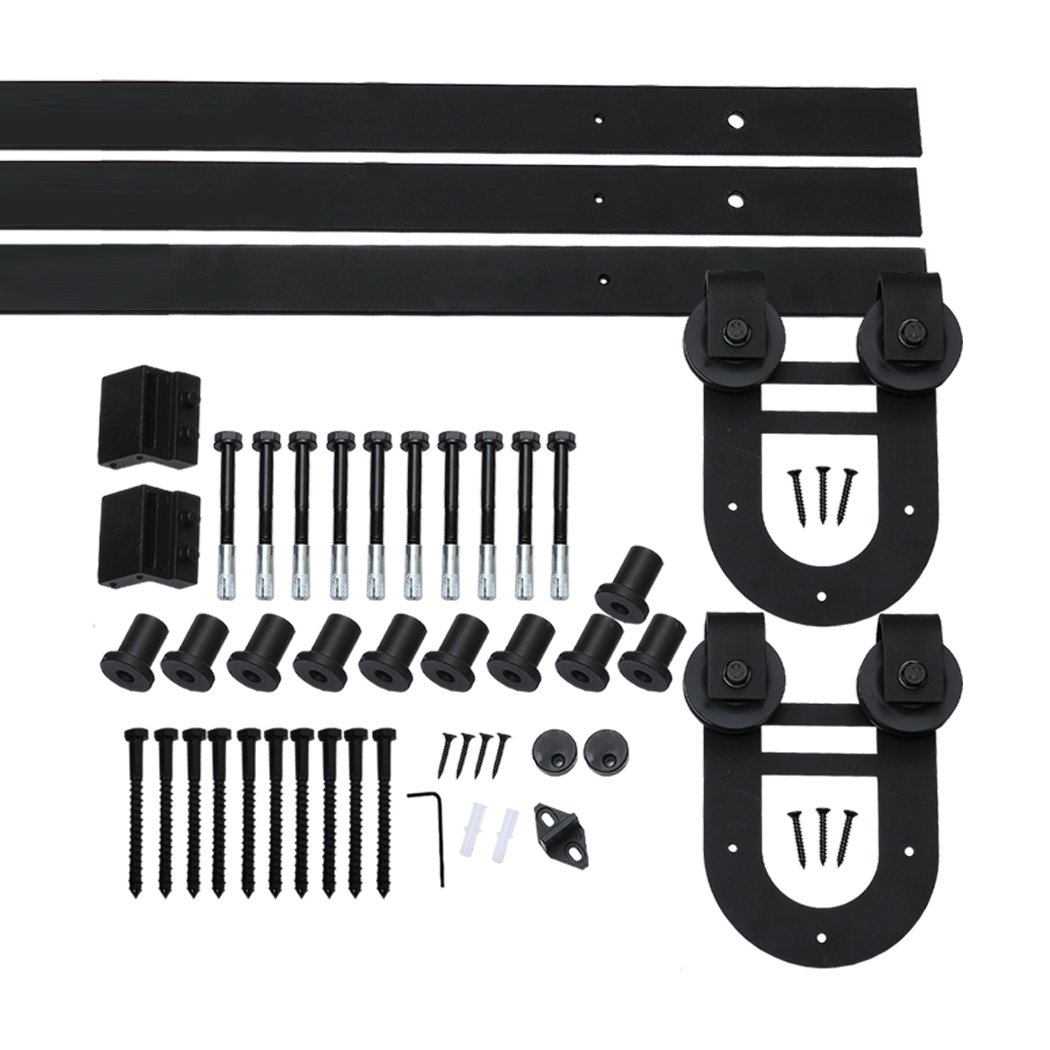 3.66M Antique Classic Style Single Sliding Barn Door Hardware Track featuring black powder-coated finish and smooth sliding mechanism.