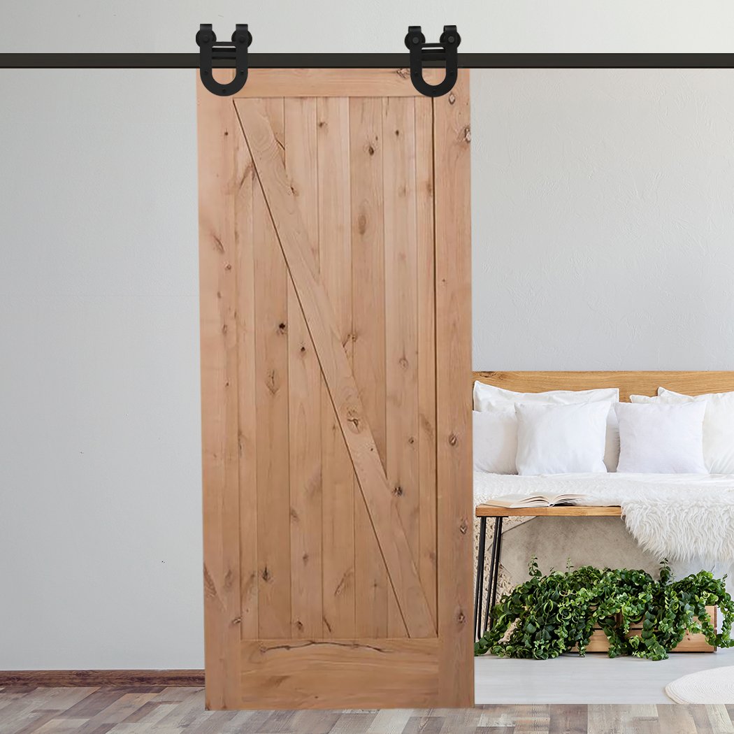 3.66M Antique Classic Style Single Sliding Barn Door Hardware Track featuring black powder-coated finish and smooth sliding mechanism.