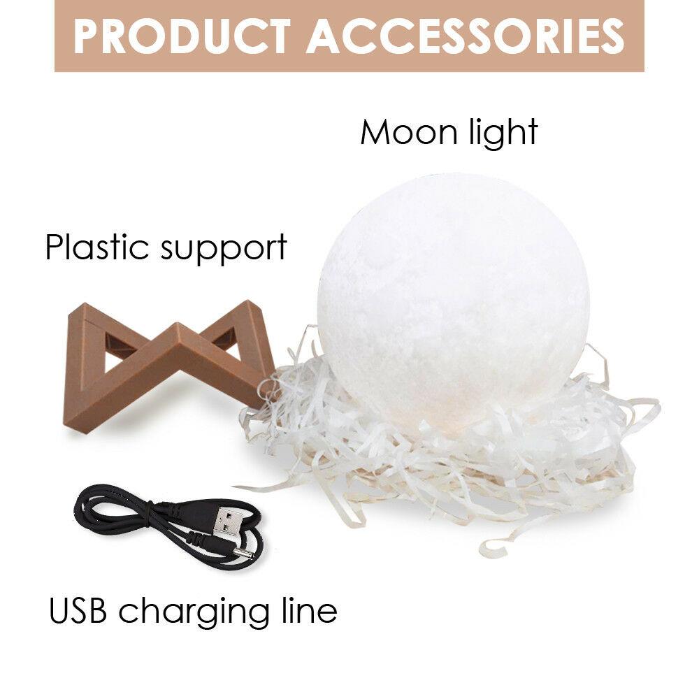 3D Magical Moon Lamp with USB LED Night Light, showcasing realistic moon texture and touch sensor control.
