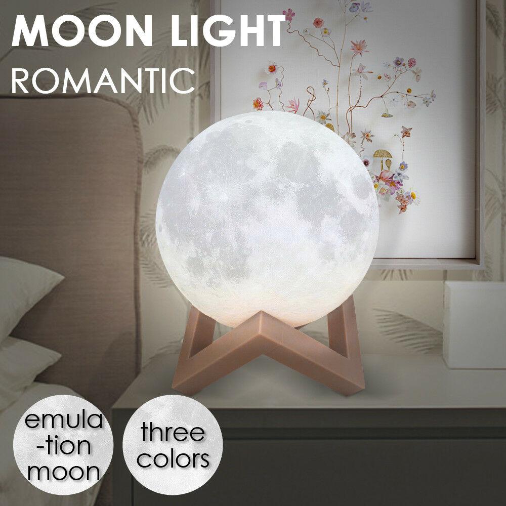 3D Magical Moon Lamp with USB LED Night Light, showcasing realistic moon texture and touch sensor control.