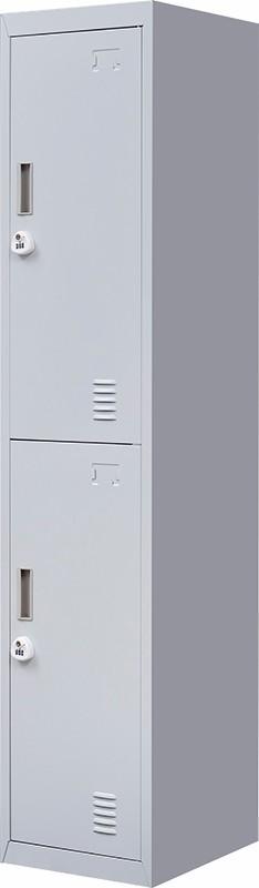 A grey 3-Digit Combination Lock 2-Door Vertical Locker, showcasing its sturdy steel construction and secure locking mechanism.