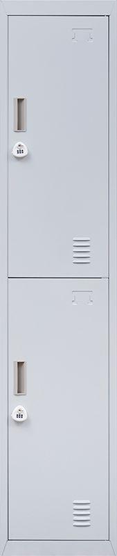 A grey 3-Digit Combination Lock 2-Door Vertical Locker, showcasing its sturdy steel construction and secure locking mechanism.