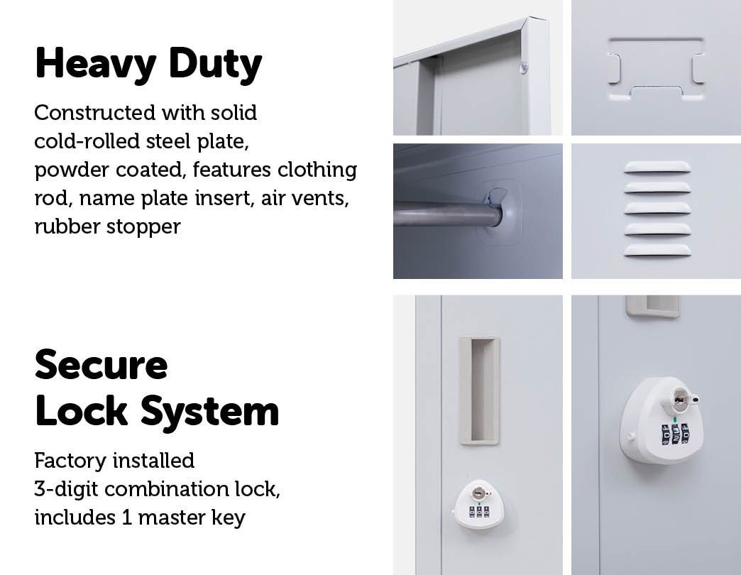A grey 3-Digit Combination Lock 2-Door Vertical Locker, showcasing its sturdy steel construction and secure locking mechanism.