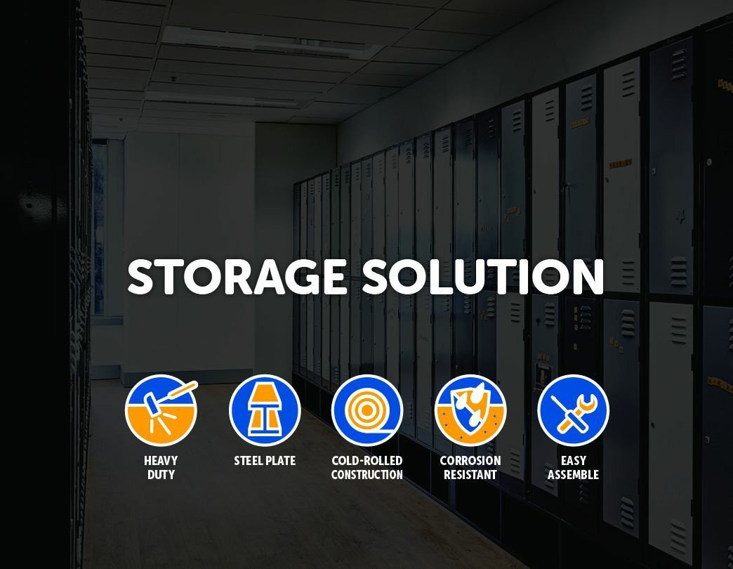 Black 4-door locker with 3-digit combination lock, made of cold-rolled steel, ideal for office and gym storage.