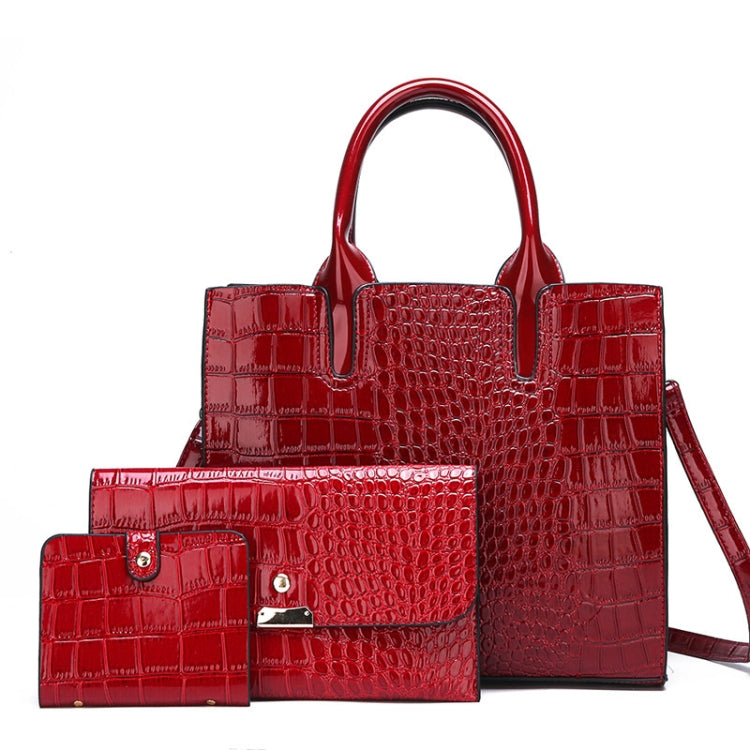 3-in-1 Women Handbag featuring a crocodile pattern, adjustable shoulder strap, and spacious interior for everyday essentials.