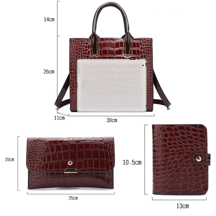 3-in-1 Women Handbag featuring a crocodile pattern, adjustable shoulder strap, and spacious interior for everyday essentials.