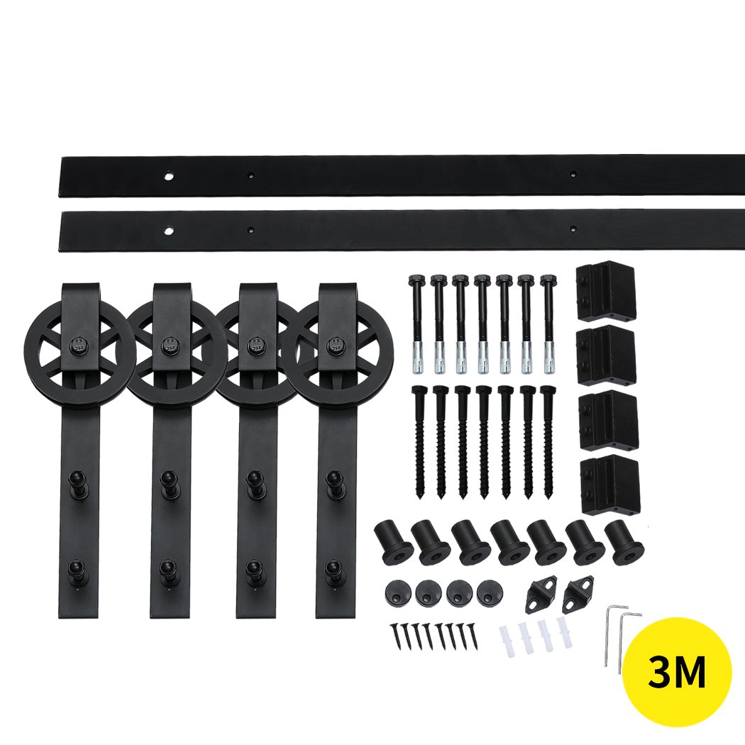 3M Antique Classic Style Double Sliding Barn Door Hardware Track featuring a sleek black finish and heavy-duty construction for smooth operation.