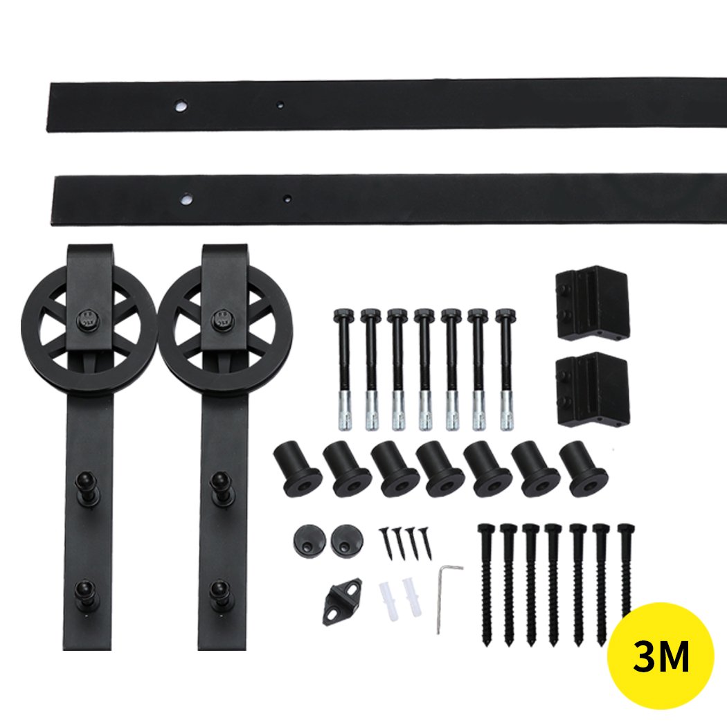 3M Antique Classic Style Single Sliding Barn Door Hardware Track featuring heavy-duty carbon steel construction and smooth nylon wheels.